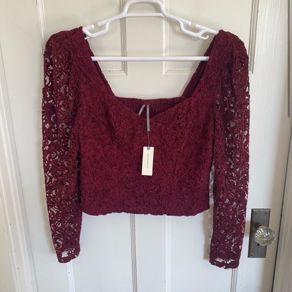 NWT Anthropologie dark red lace top Size large